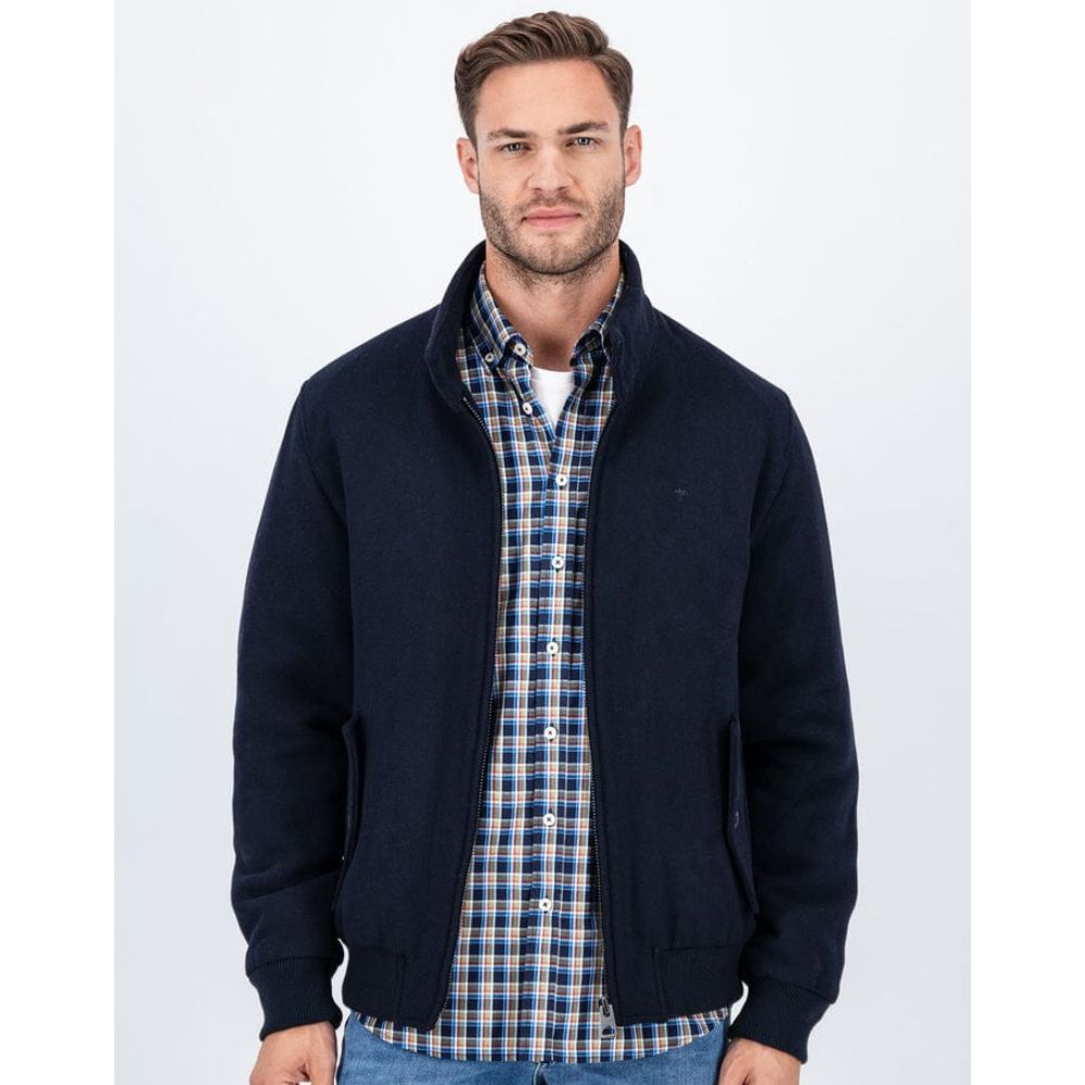 FYNCH HATTON WOOL-BLEND WITH STAND-UP COLLAR NAVY MEN JACKET